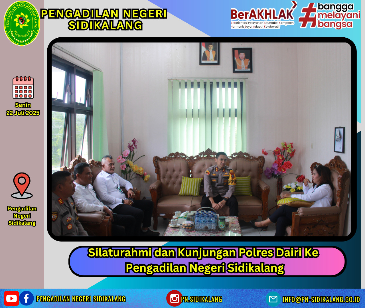 Ketua Pengadilan Negeri Sidikalang, Eva Rina Sihombing, S.H., M.H., menerima kunjungan silaturahmi Kapolres Dairi 